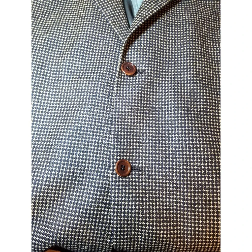 Louis Feraud Micro Check Black/Tan Wool & Silk 2‎ Button Front Blazer 48L Career